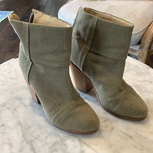 Rag & Bone leather linen fabric olive cream heel  booties platform boots shoes